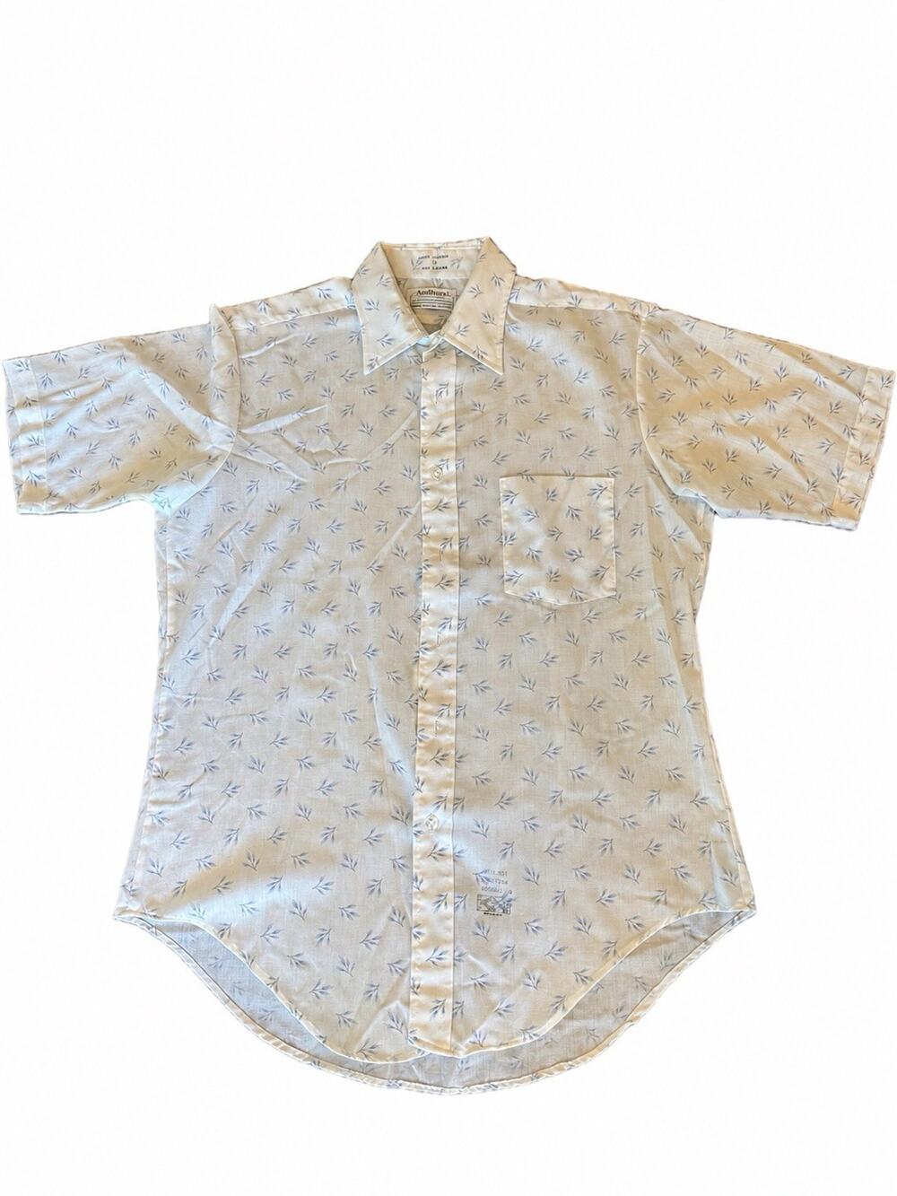Vintage Andhurst Dover Tapered Shirt Mens XL 16 White Blue Leaf Print USA SS